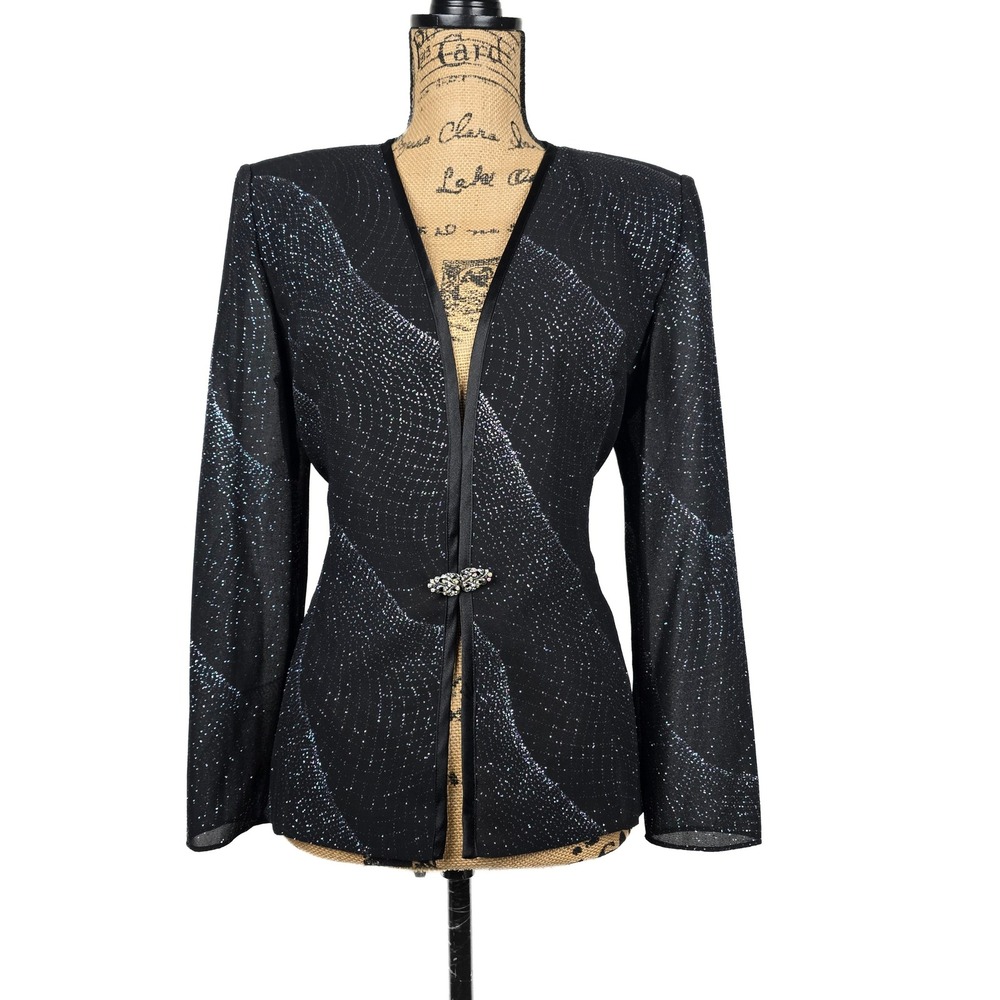 R&M Richards Petite Black Silver Glitter Jacket Dress 2 Piece Formal Size 12P - Picture 10 of 16